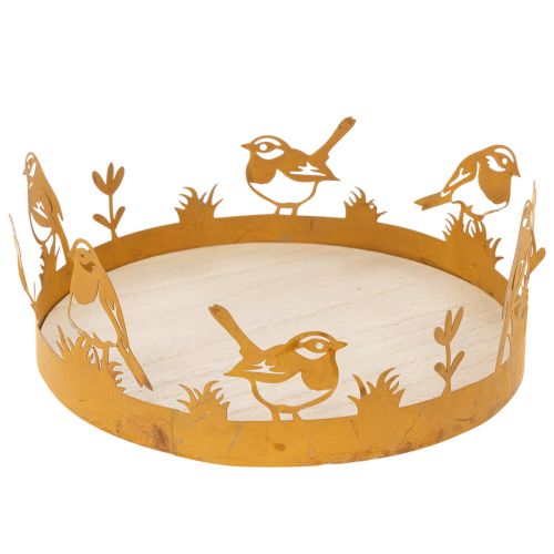 Decorative tray, table decoration with birds, spring decoration, rusted metal, Ø20cm H8.5cm buy online | Floristik24.co.uk