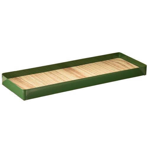 Decorative tray rectangular green metal wooden base 41×14cm