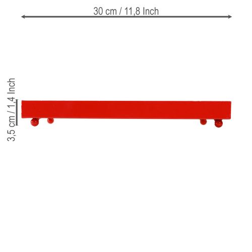 Product Decorative tray rectangular red metal tray with feet 30×15cm