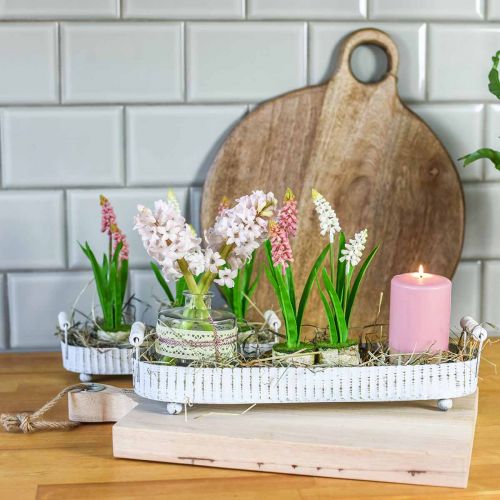 Floristik24 Decorative tray, metal decoration oval, candle tray white, silver Shabby Chic L40 / 29.5cm 9.5 / 8.5cm set of 2
