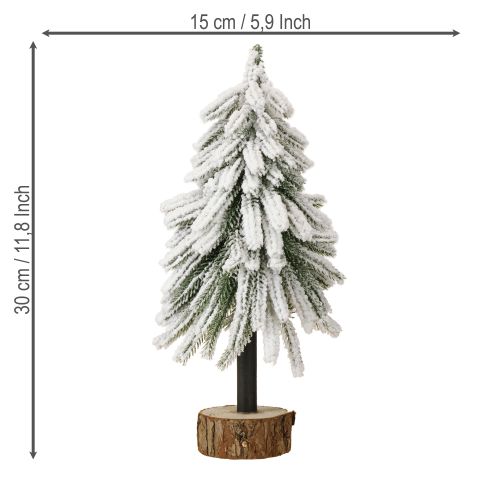 Floristik24 Decorative Christmas tree covered in snow on a wooden base Ø15cm H30cm