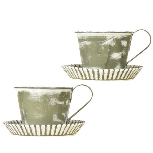 Product Decorative cup metal white washed antique Ø9cm H8cm 2pcs