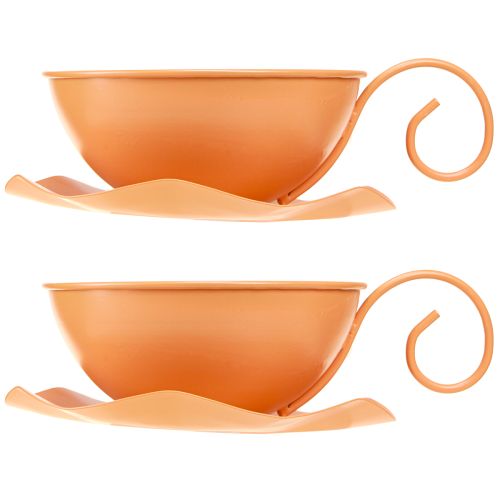 Product Decorative cup Ø16cm H9cm with plate metal decoration orange 2pcs