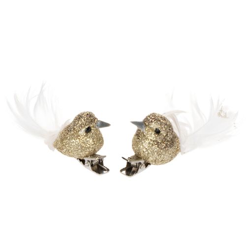 Floristik24 Decorative pair of doves, decorative birds with clip, golden, 5cm, 4 pieces