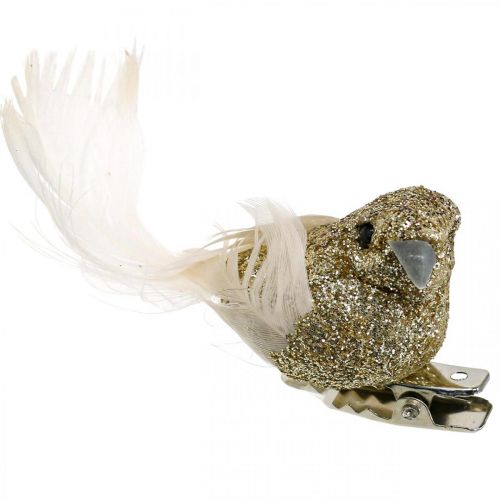 Product Decorative Dove Pair Decorative Birds with Clip Golden L5cm 4 Pcs
