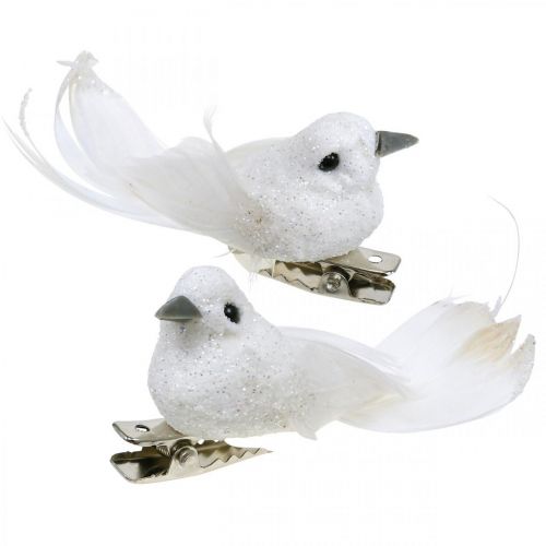 Deco pair of doves Deco birds with clip white L5cm 4pcs