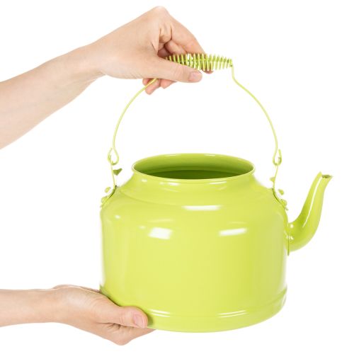 Decorative metal teapot, apple green - flower pot - Ø20cm H15cm - versatile garden decoration and gift idea | Floristik24.co.uk