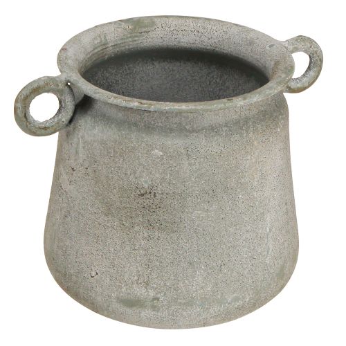 Product Decorative pot vintage planter metal with handles grey H13.5cm