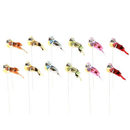 Product Decorative Birds Feathers on Wire 6-fold sorted 8x3.5cm 12 pcs