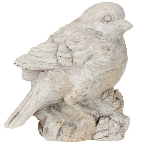 Decorative bird figurine sparrow cast stone white washed H12.5cm