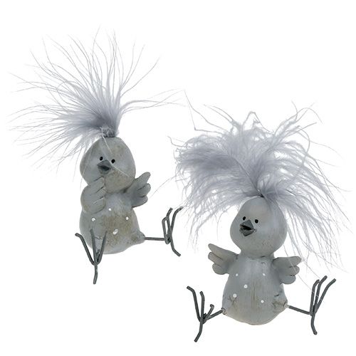 Floristik24 Deco Bird Gray with Feathers as Set 8cm 4pcs