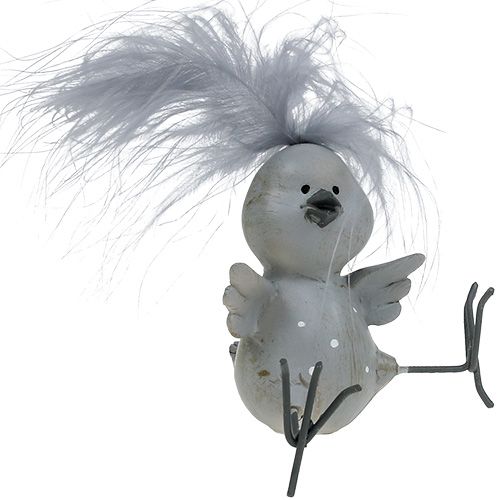 Floristik24 Deco Bird Gray with Feathers as Set 8cm 4pcs