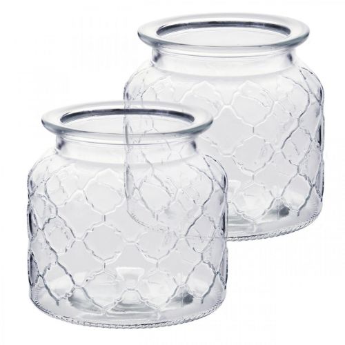 Floristik24 Decorative lantern diamond pattern, glass vessel, glass vase, candle decoration 2pcs