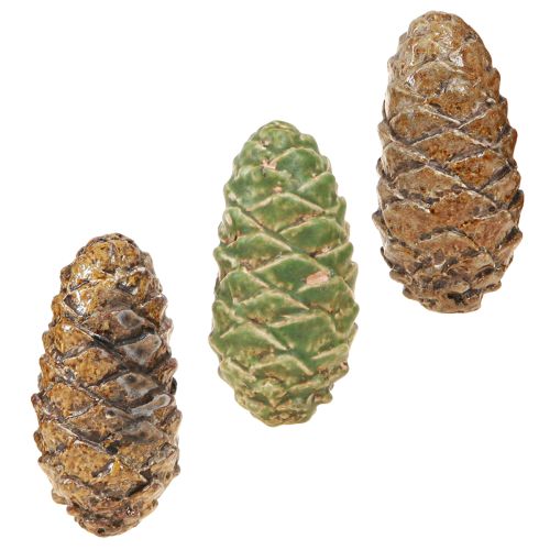 Decorative cones ceramic assorted green yellow brown 8.5cm 6 pcs