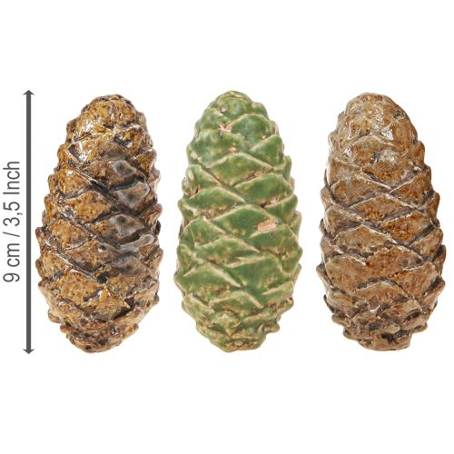 Product Decorative cones ceramic assorted green yellow brown 8.5cm 6 pcs