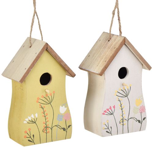 Floristik24 Decoration for hanging birdhouse wood white yellow 13cm 2 pcs