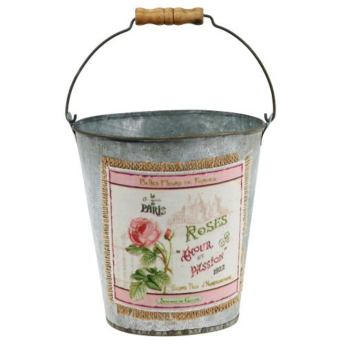 Decorative bucket with rose motif Ø16.5cm H17.5cm