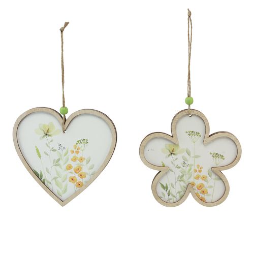 Product Decorative Pendant Wooden Flower Heart Motif Flowers 12cm 6 Pcs