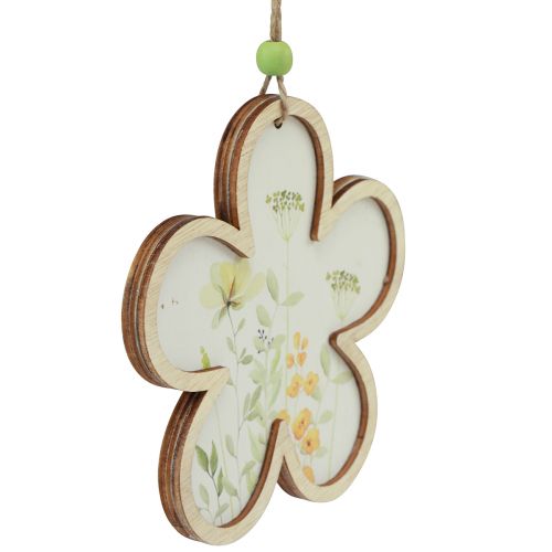 Product Decorative Pendant Wooden Flower Heart Motif Flowers 12cm 6 Pcs