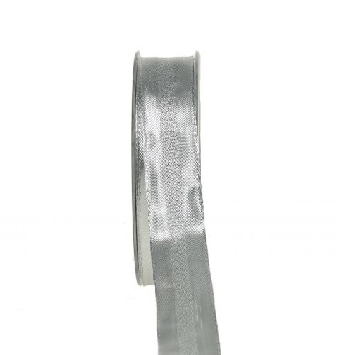 Floristik24 Deco ribbon silver with stripes 25mm 20m