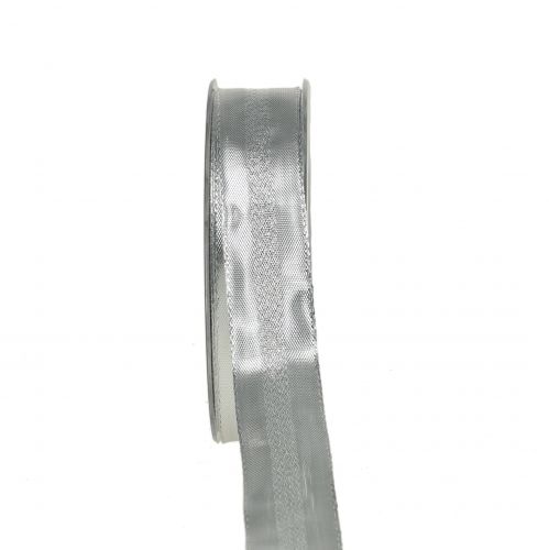 Product Deco ribbon silver with stripes 25mm 20m