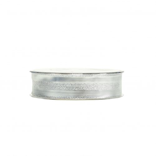 Product Deco ribbon silver with stripes 25mm 20m