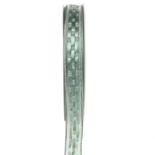Floristik24 Deco ribbon mint green with silver 15mm 25m