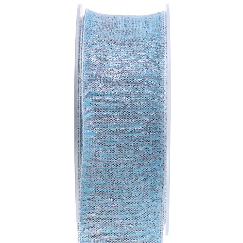 Floristik24 Decorative ribbon with mica light blue 40mm 20m