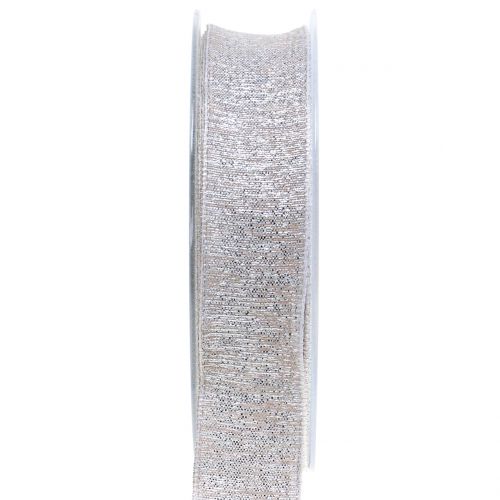 Floristik24 Decorative ribbon with mica silver 25mm 20m