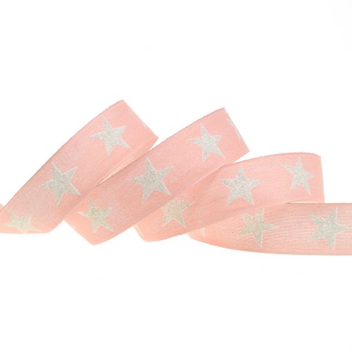 Product Deco ribbon with mica star pink 25mm 20m
