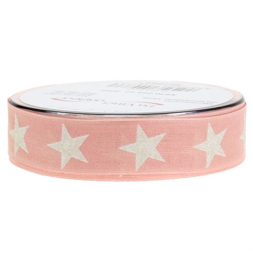 Floristik24 Deco ribbon with mica star pink 25mm 20m