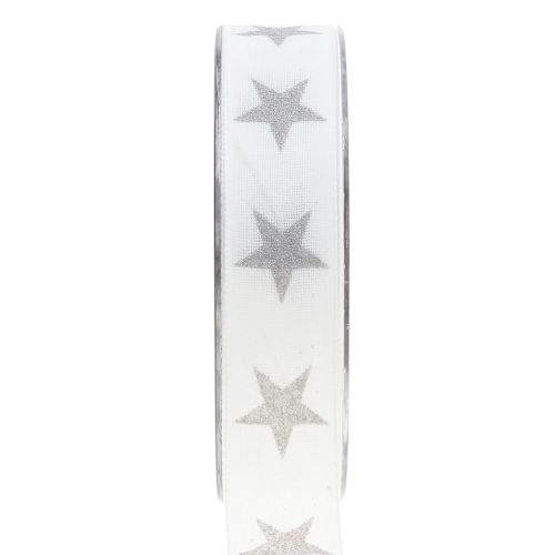 Floristik24.co.uk Deco ribbon with mica star white 25mm 20m