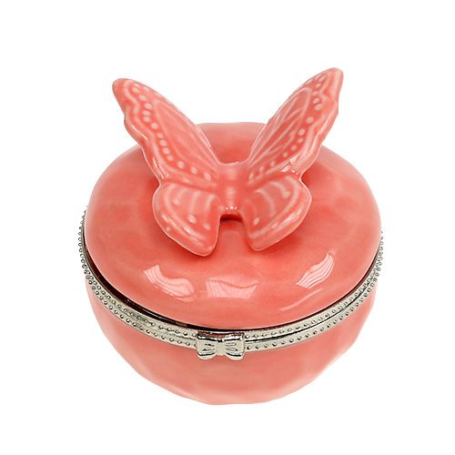 Floristik24 Deco box with butterfly salmon Ø6cm H6cm
