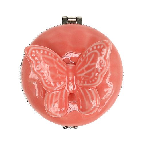 Floristik24 Deco box with butterfly salmon Ø6cm H6cm