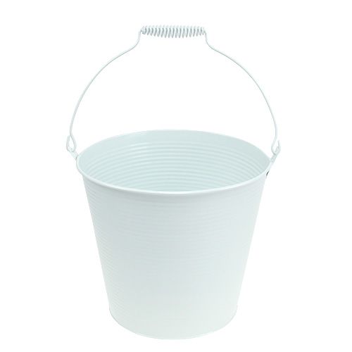 Floristik24 Decorative bucket white with grooves Ø21cm H19cm 1p