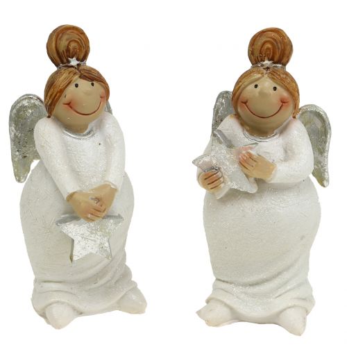 Floristik24 Deco Figurine Angel with Star White, Silver 10cm 2pcs