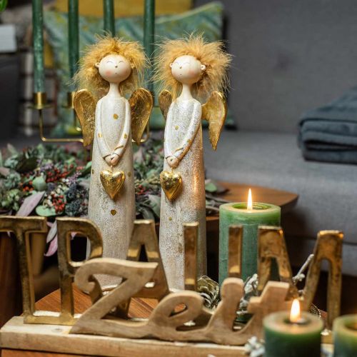 Floristik24 Decorative figure angel with heart gold Christmas angel 11.5 × 7.5 × 37cm