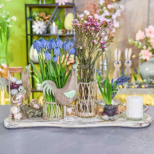 Decorative figure rooster wood, metal green table decoration Easter H23cm | Floristik24.co.uk