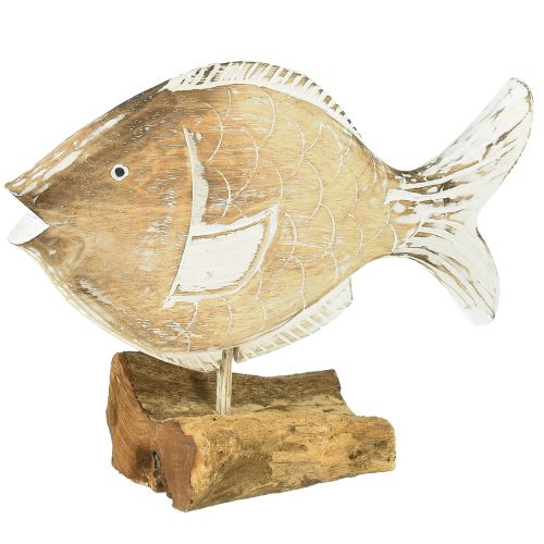Decorative fish wooden stand on root maritime decoration 27cm