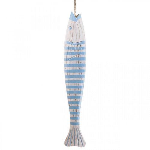 Decorative fish wood wooden fish for hanging light blue H57.5cm