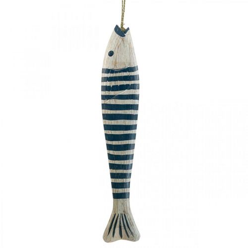 Deco fish wood Wooden fish to hang up Dark blue H57.5cm