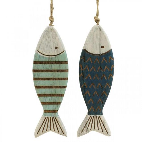 Floristik24 Deco fish maritime hanging decoration wooden fish blue L16cm 4pcs