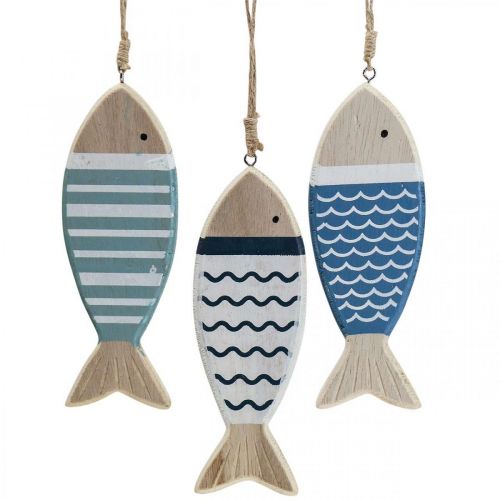 Deco fish, wooden fish decoration, fish pendant wood 15cm 3pcs