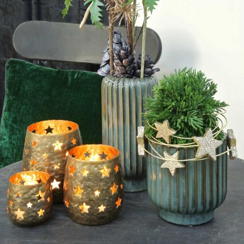 Product Decorative vase, flower arrangements, table decorations, vase made of corrugated ceramic green, brown Ø15cm H30.5cm