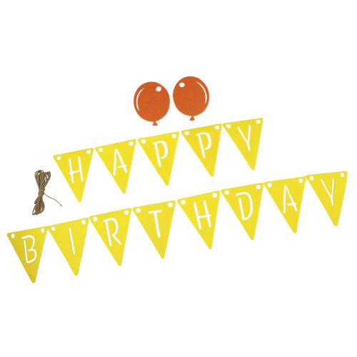 Floristik24 Decorative birthday pennant chain garland made of felt yellow orange 300cm