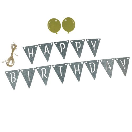 Floristik24 Decorative birthday pennant chain garland made of felt gray green 300cm