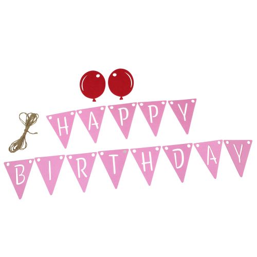 Product Decorative birthday pennant chain garland made of felt pink 300cm