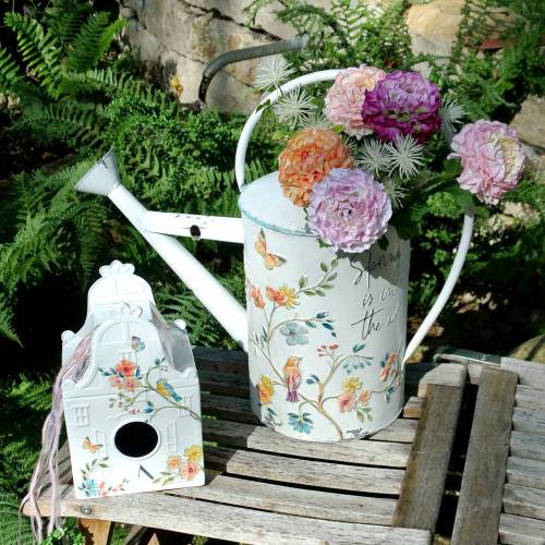 Product Decorative watering can with flower pattern and saying metal Ø21.5cm H43cm