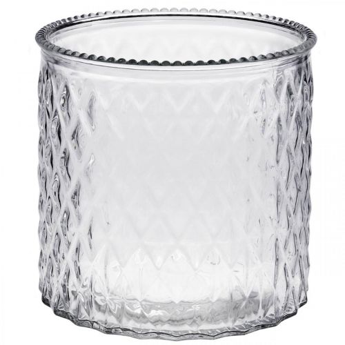 Floristik24 Decorative glass, lantern with diamond pattern, glass vessel Ø15cm H15cm