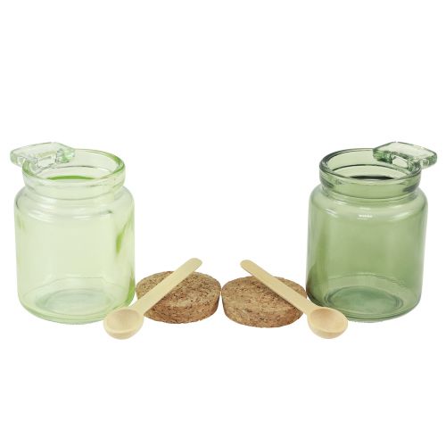 Floristik24 Decorative glass with cork lid and spoon green Ø7cm H10cm 2pcs